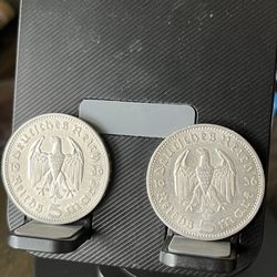 2 - 1936A  DEUTCHES REICH SILVER 5 MARK * 90% Silver FROM FAMOUS BERLIN MINT! 