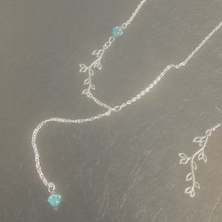 Silver Adjustable Chain With Turquoise Flowers And Earrings Set