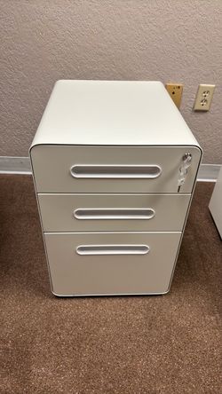 White 3-Drawer Metal Filing Cabinet with Lock