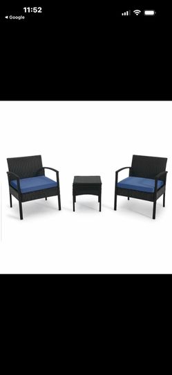 3 Piece Blue Resin Wicker Patio Bistro Seating Set Outdoor Home Furniture