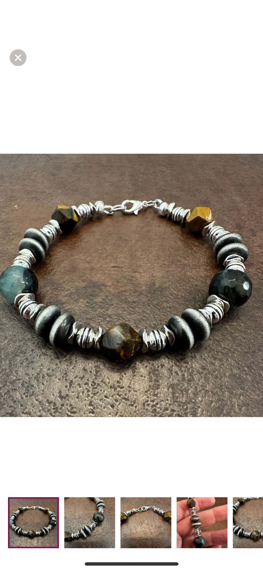 Elegant Silver and Tiger’s Eye and Agate Beaded Bracelet