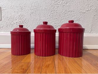 Abode Red Kitchen Ceramic Canisters with Sealing Lids (Set of 3)
