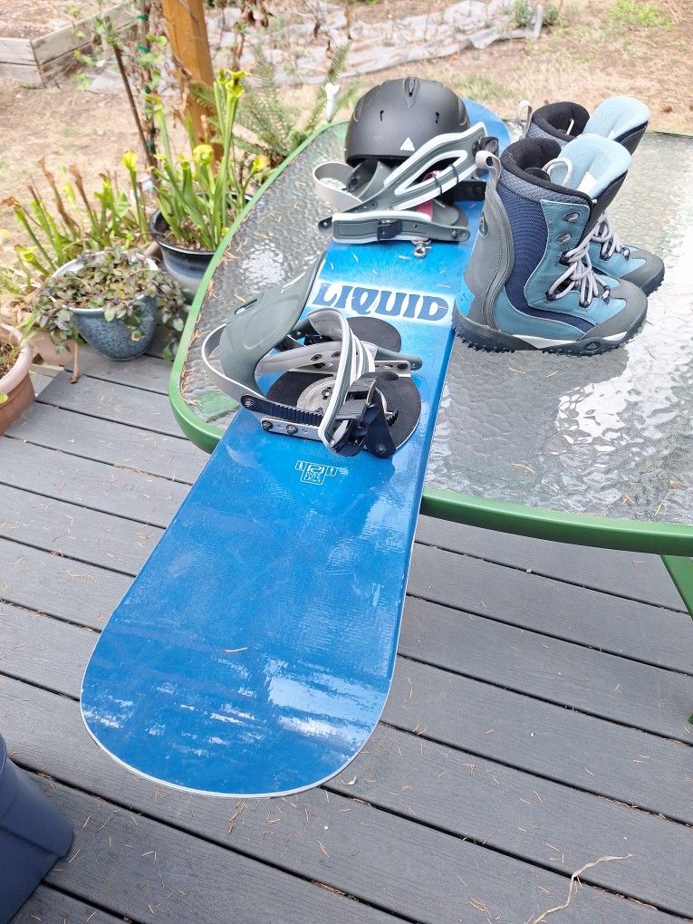 230cm Liquid Snowboard Lamar Noots Size 7 And Helmet