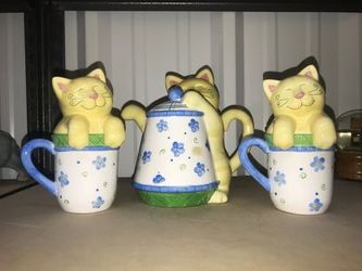 Vintage Ceramic Cat Teapot & Mug Set