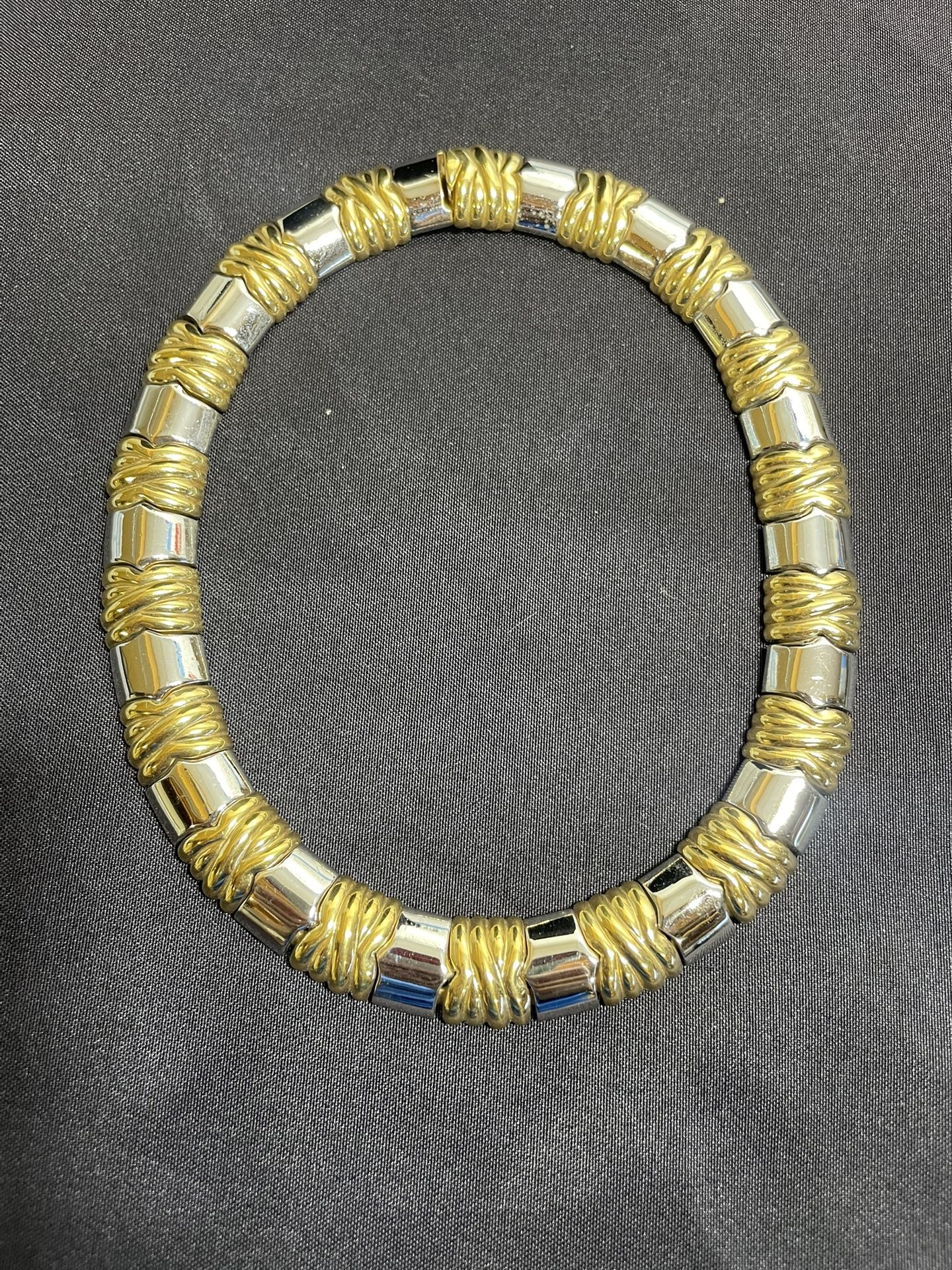 Vintage Ciner silver and gold tone chunky runway heavy necklace choker.