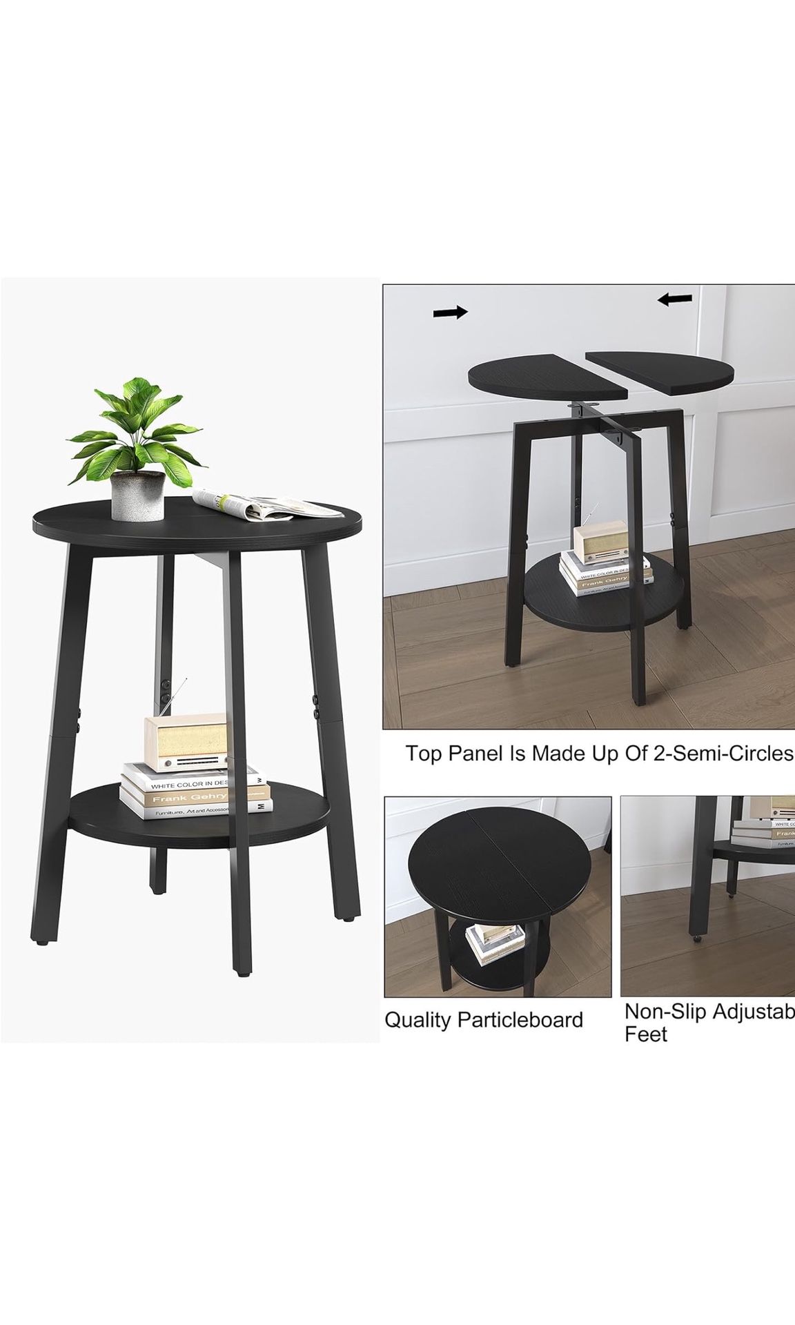 Side Table Set of 2, Small Roundy End Table with Storage Shelf for Small Space