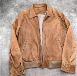 Wilsons Leather Jacket Men 2XL Tan Leather Soft Distressed Bomber Zip Casual