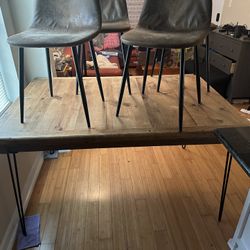 Dining Room Table & Faux Leather Chairs 
