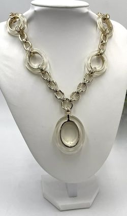 Vtg. White House Black Market Gold-Tone Chain w/Oval Lucite Loops Chunky Statement Necklace