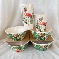 SLOTH & FLAMINGO Bamboo Bowls & Cups AURA STUDIO Dinnerware NEW