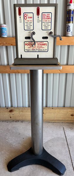 Vintage Sanitary Double Slot Postage Stamp Vending Machine 1950 With Stand & Key