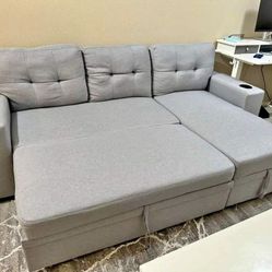 sleeper sectional in grey for sale