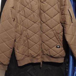 VANS Bomber Jacket Drill Chore Mens Trusel Brown Quilted Lined Canteen Pocket