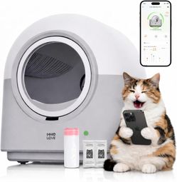 HHOLOVE Self Cleaning Litter Box Automatic with Safety Sensors, Odor Control, Real-Time Health & Weight Monitor, Ultra-Quiet, 60L Large Capacity for M
