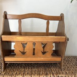 Vintage Tulip Handcrafted Wooden Rack Storage Boho Granny Wood Carved Mid Century Decor Collectible 