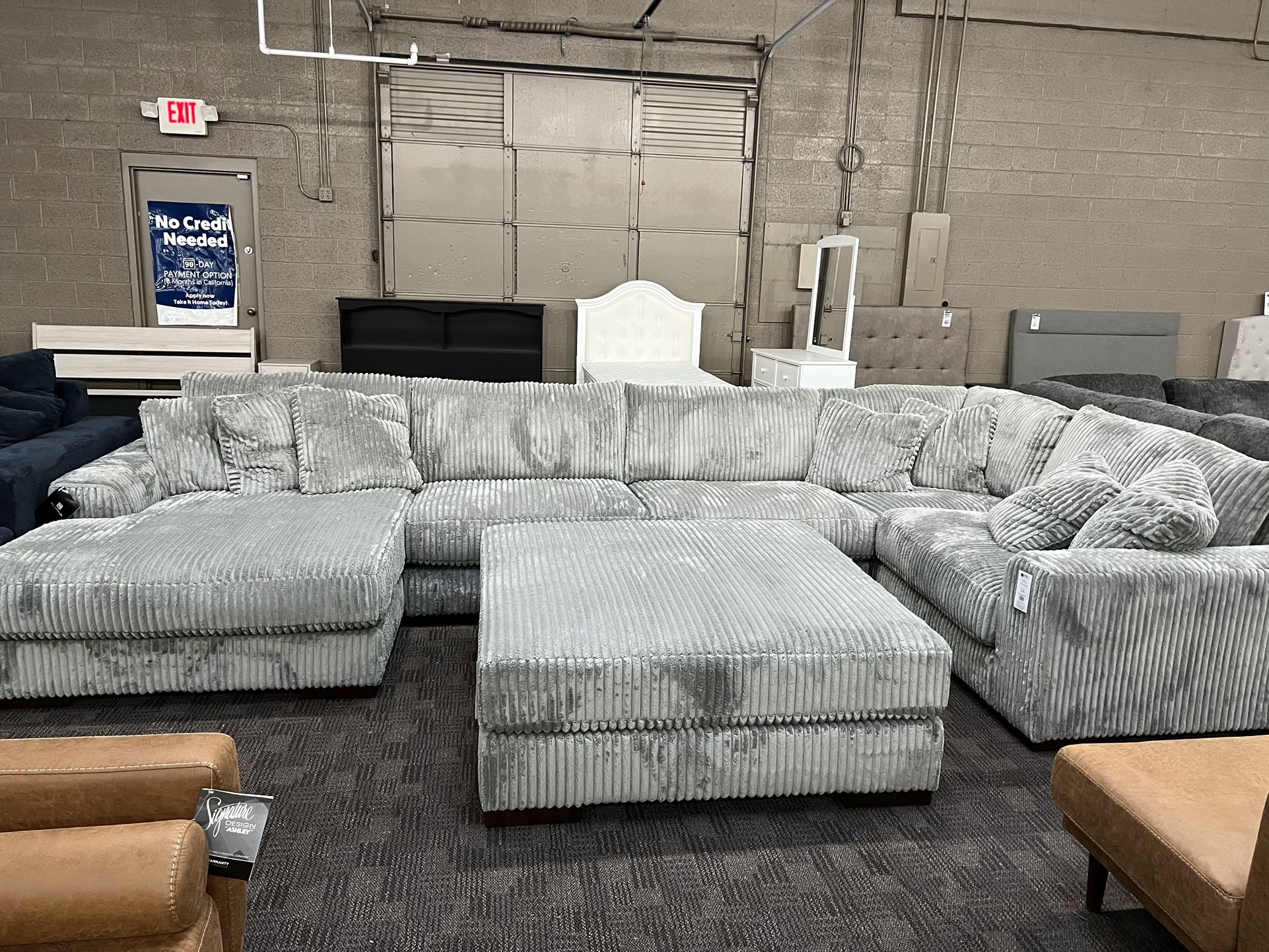 Super Soft Grey Corduroy Sectional Couch 