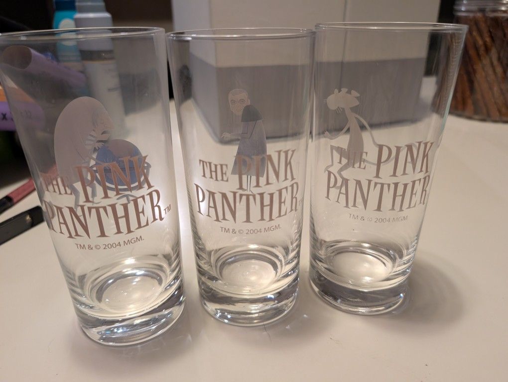 Set of 3 Pink Panther 40th Anniversary Hi-ball Glasses 2004 MGM