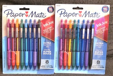 (2) Paper Mate InkJoy Retractable Ballpoint Pen, 1.0 mm, Assorted Colors, 8 Count
