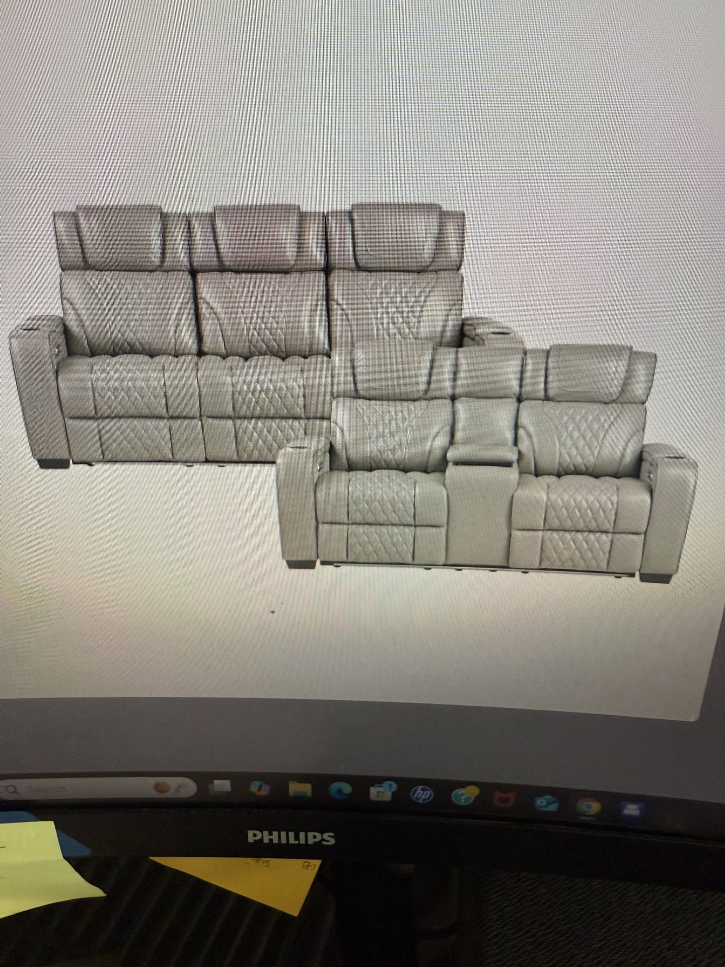 Leather Power Reclining Sofa & Leather Power Reclining Love Seat With Heat &
