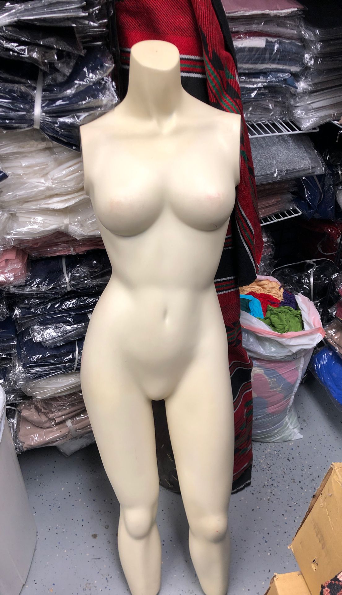 Female mannequin missing arms and stand
