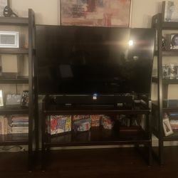 Versatile Entertainment Unit with Ladder-Style Bookshelves