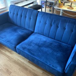 🛋️ Blue Velvet Sleeper Sofa – $150 OBO (Evelyn by Wayfair)