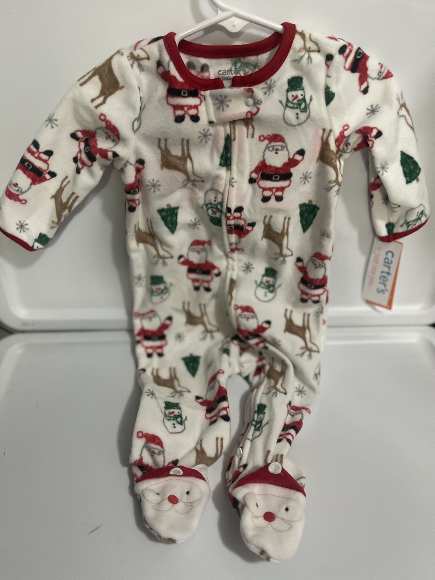 Carter's Just One You Baby boys and girls Santa Christmas Fleece Fleece Footed Pajama - White