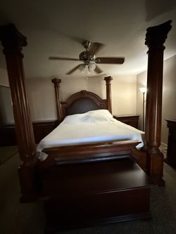 Solid Wood and Marble Bed Set