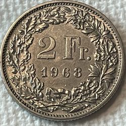 1968 Swiss 2 Franc ( NO MINT MARK)