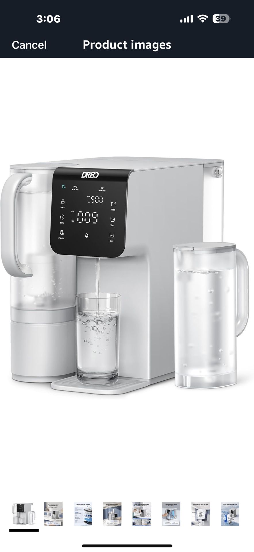 Dreo Reverse Osmosis Water Filter Countertop, 7-Stage RO Filtration System, Installation-Free, Reduce TDS, Water Purifier with Portable Pitchers for H