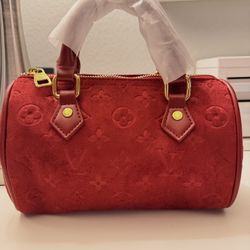 BRAND NEW Red suede monogram mini speedy bag