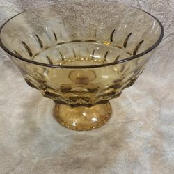 Vintage Large Amber Glass Thumbprint Pattern Display/ Fruit Bowl