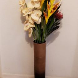 2 Matching Ombre Brown Vases with Faux Flowers