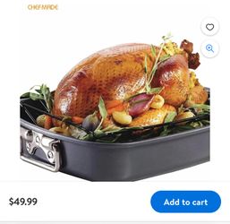 CHEFMADE Roasting Pan Set, 17-Inch Non-Stick Turkey Roaster Lasagna Pan with V Rack Rectangular Deep Dish Oven-BBQ Bakeware for Oven Baking 14.1" x 17