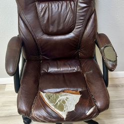Brown Leather Cushioned Swivel Office Chair