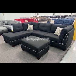 Black Reversible Sectional Sofa Set 