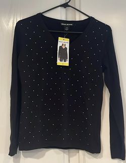 DKNY Women's Black Stud Embellished Long Sleeve Sweater Size Small