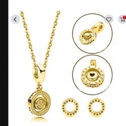 Gold Set double sided pendant necklace and earrings 