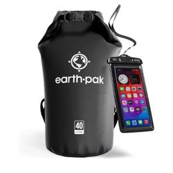 New Earth Pak 40 Liter Waterproof Dry Bag Backpack with Phone Case Sack Keeps Gear Dry Camping Kayak Black Color 
