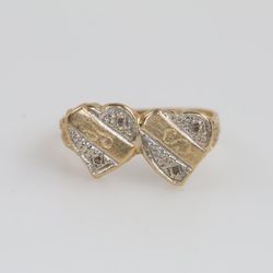 14kt Two Tone Gold Diamond Accent Double Heart Ring