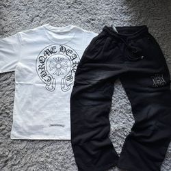 Chrome hearts Tshirt And Amiri sweatpants 