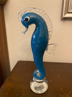 Unmarked 12” Glass Seahorse Figurine