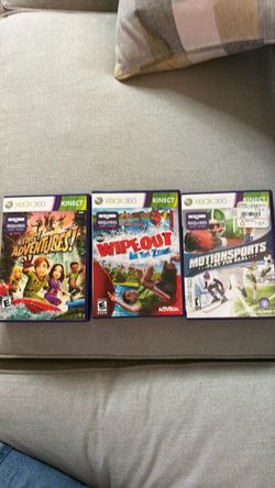 Xbox 360 Kinect 3 Game Lot – Kinect Adventures, Wipeout In The Zone, MotionSports