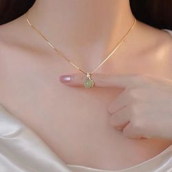 Hetian jade natural jade pendant lucky bag necklace women's golden collarbone chain