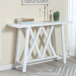 White Distressed Wood Console Table
