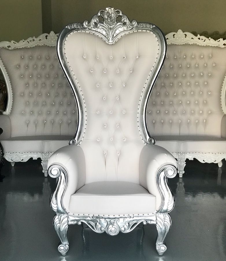 Free nationwide delivery | silver leaf throne chairs king queen princess royal baroque wedding event party photography hotel lounge boutique furnitur