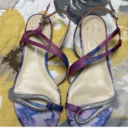 Jessica Simpson Women's Ankle Strap Flat Sandals Tie Dye Rhinestone size7