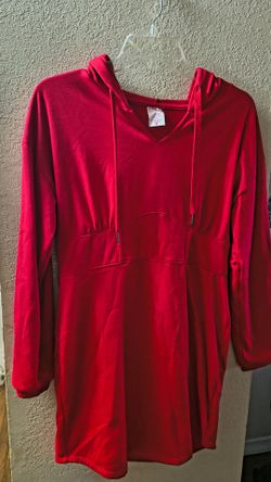 Red Hooded Long Sleeve Mini Dress