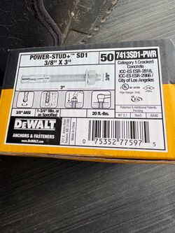 DEWALT 3/8 In. x 3 In. Power-Stud Carbon Steel Wedge Expansion Anchor - 50 Anchors