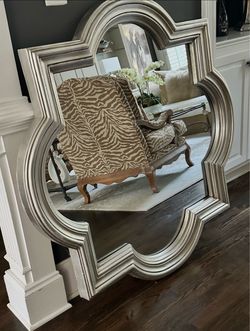 Large Quatrefoil Wall Mirror Silver Frame